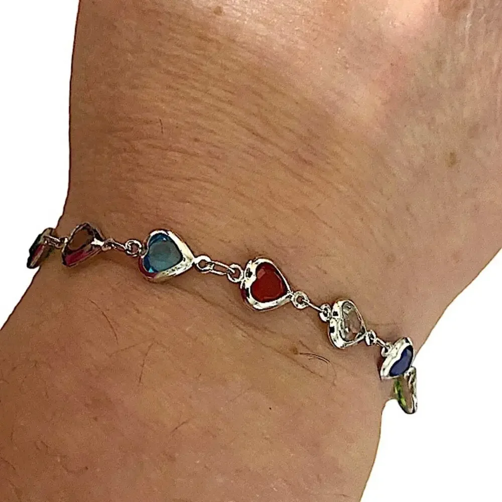 Sterling Silver Heart Multicolor Zircon Bracelet